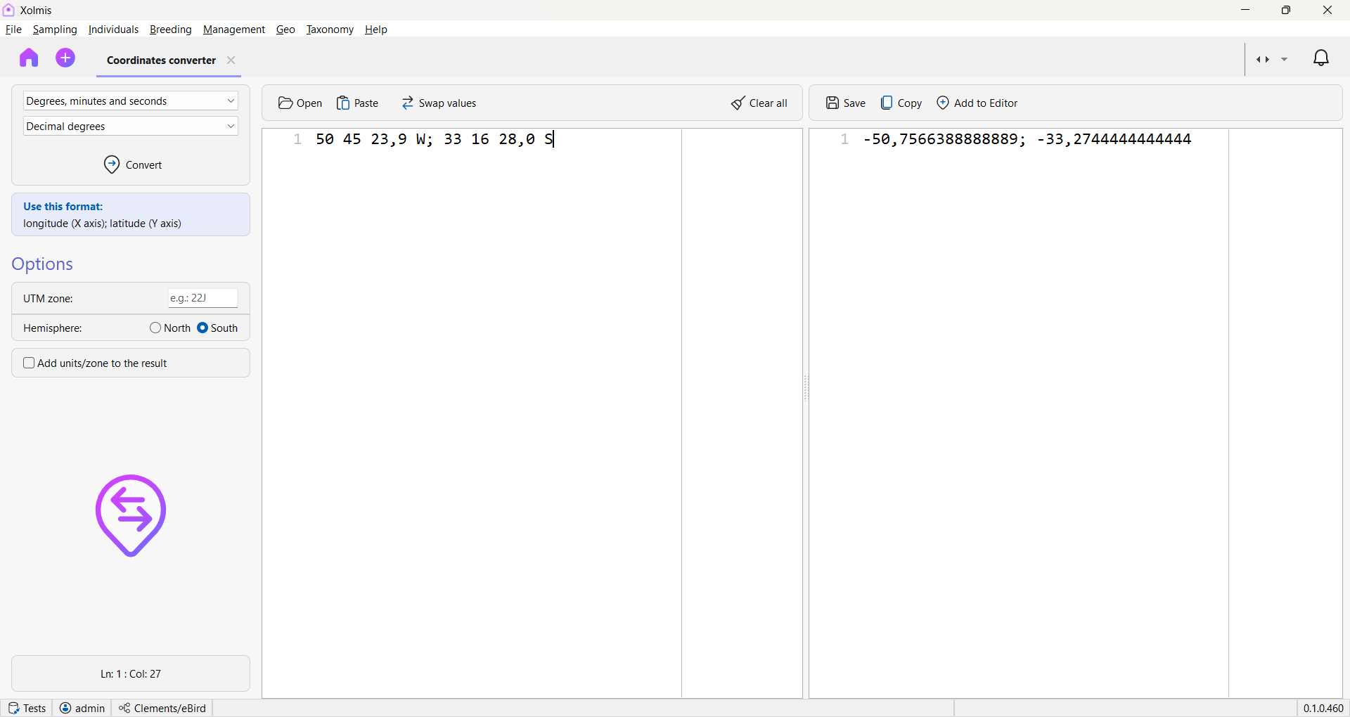 Coordinates converter