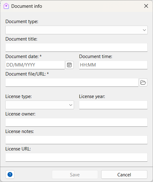 Diálogo para editar documento ou link