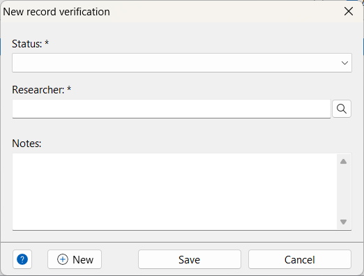 Novo diálogo de verificação de registro